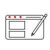 Transparent screen with rectangles displayed in it, and a pencil, which represents WP website design